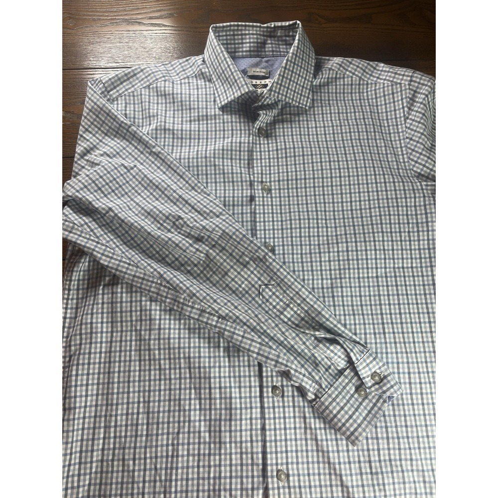 Joseph Abboud Shirt Mens L Non Iron Blue Plaid Long Sleeve Cotton Casual